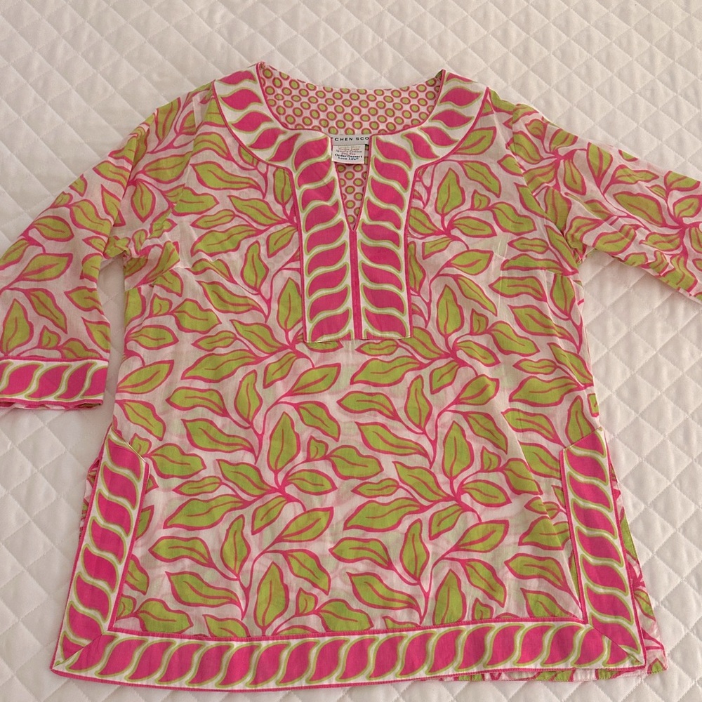 Gretchen Scott Designs Pink and Green Leaf Tunic